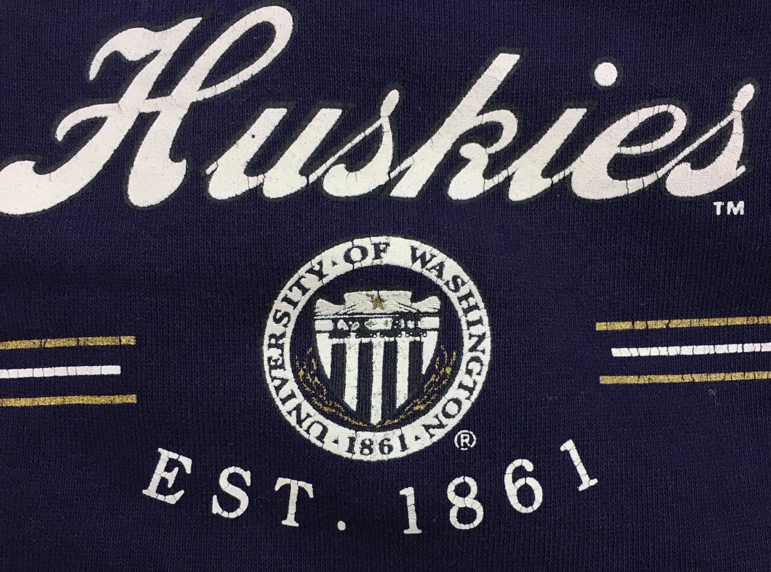 Rare Vintage University of Washington Huskies Big Logo Spell Out Print ...