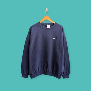 vintage 90s Nike small swoosh sweatshirt embroidered logo crewneck Nike sweater pullover streewear style nice blue colour size medium