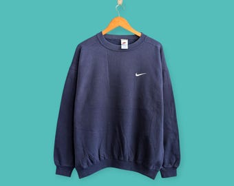 vintage 90s Nike small swoosh sweatshirt embroidered logo crewneck Nike sweater pullover streewear style nice blue colour size medium