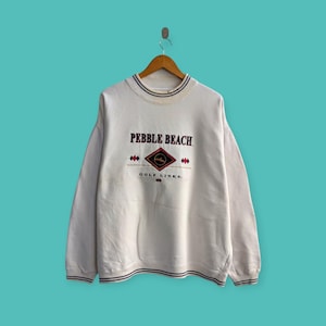 vintage 90s Distressed Pebble beach sweatshirt golf links crewneck embroidered logo sweater pullover streewear nice white colour size large
