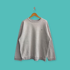 vintage 90s distressed Nike sweatshirt embroidered logo crewneck Nike sweater pullover streewear sportswear style gray colour size large