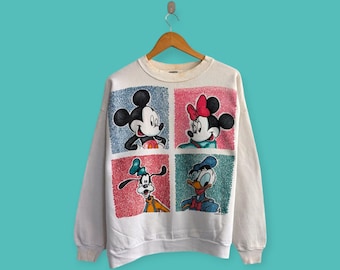 vintage 90s mickey mouse sweatshirt Minnie mouse crewneck Donald duck sweater pullover cartoon streewear style nice white colour size large