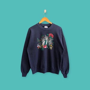 vintage 90s cat kitty kitten sweatshirt cute graphics crewneck cat kitty kitten sweater pullover animal style nice blue colour size large