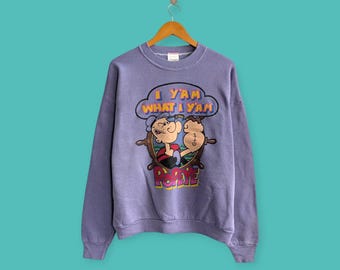 vintage 90s Popeye the sailor man sweatshirt Popeye crewneck Popeye sweater pullover streewear cartoon style nice purple colour size large