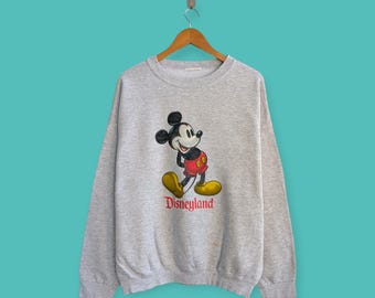 vintage 90s distressed Disneyland sweatshirt mickey mouse big image crewneck sweater pullover cartoon style nice gray colour size x-large