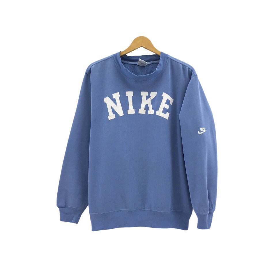 Rare Vintage Nike Big Spell Out Print Embroidery Crewneck Blue