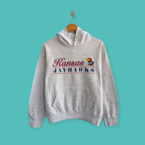 vintage 90s Kansas jayhawks big logo hoodie Kansas jayhawks sweater pullover streewear sportswear style nice gray colour size large