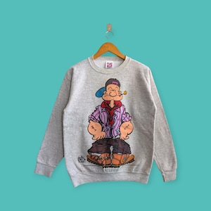 vintage 1993 Popeye the sailor man sweatshirt mirror print crewneck Popeye sweater pullover streewear style nice gray colour size medium