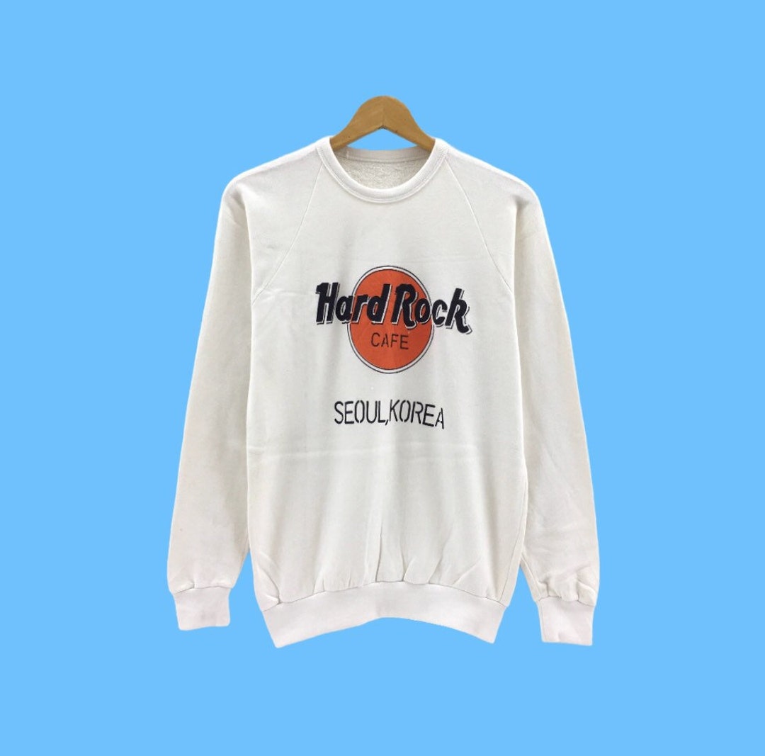 Raro Hard Rock Cafe Seoul Corea Big Logo Spell Out Print Crewneck White Colour Pullover Jumper Streetwear Sudadera Brand Style Musics Etsy Mexico