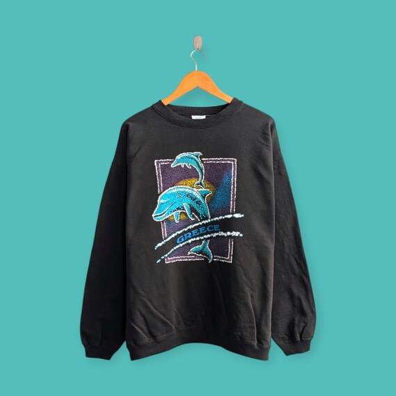 Vintage 90s Greece Big Image Sweatshirt Dolphins Animal Crewneck