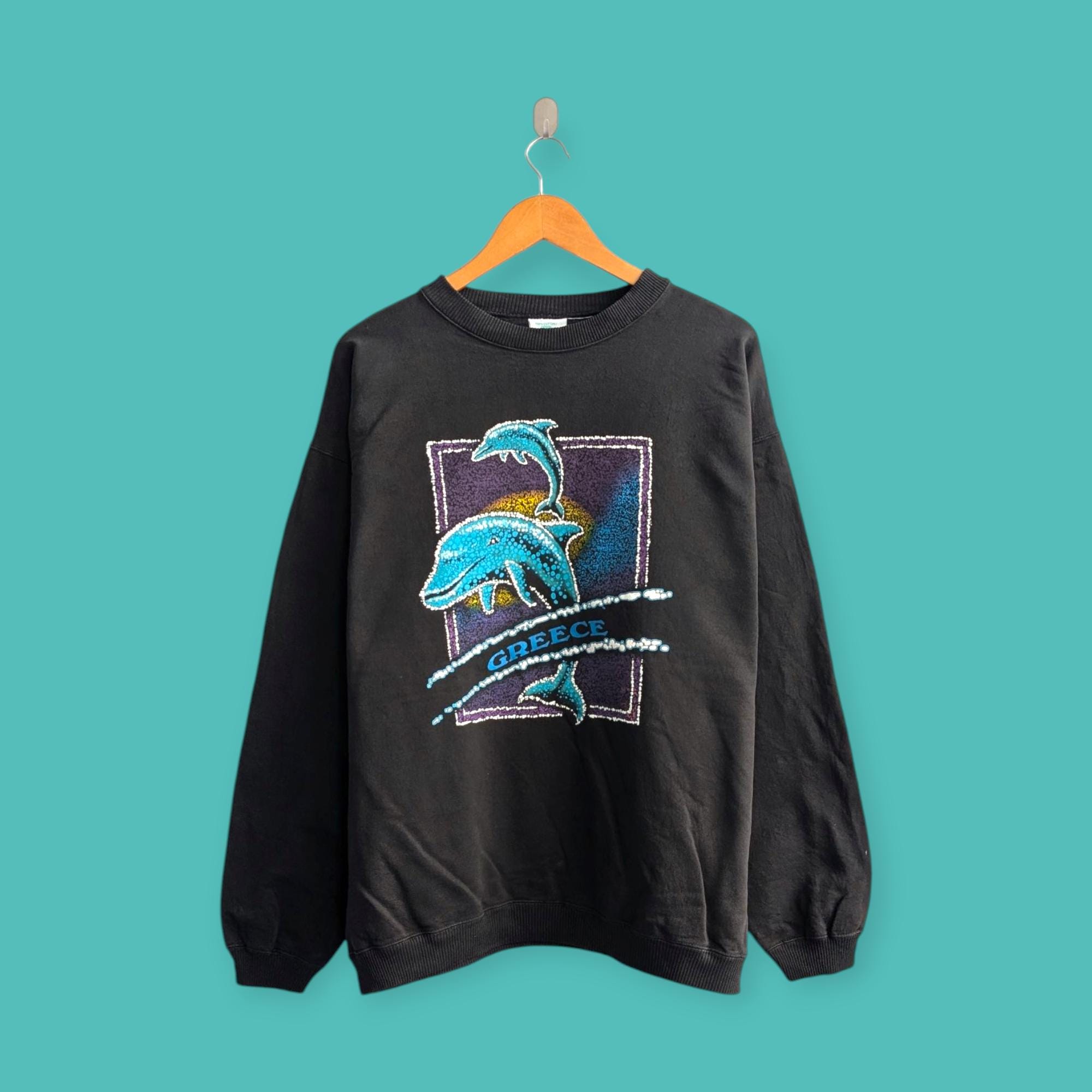 60s〜ヴィンテージ DOLPHINS ジッパー付き スウェット Vintage 90s Greece Big Image Sweatshirt Dolphins Animal Crewneck