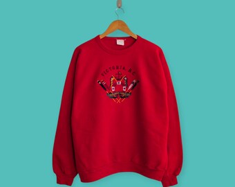 vintage jaren 90 Victoria Canada-sweatshirt geborduurde ronde hals zeilzeiltrui trui streetwear-stijl mooie rode kleur maat x-large