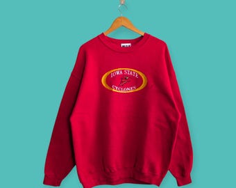 vintage 90s Iowa state university sweatshirt embroidered logo crewneck Iowa cyclones sweater pullover streewear red colour size x-large