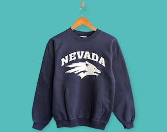 Felpa vintage con grande logo del branco di lupi del Nevada, maglione girocollo del branco di lupi del Nevada, stile streetwear, bel colore blu, taglia piccola