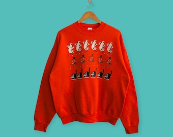 vintage 90s Halloween sweatshirt pumpkin cat boo crewneck Halloween sweater pullover streewear style nice orange colour size x-large