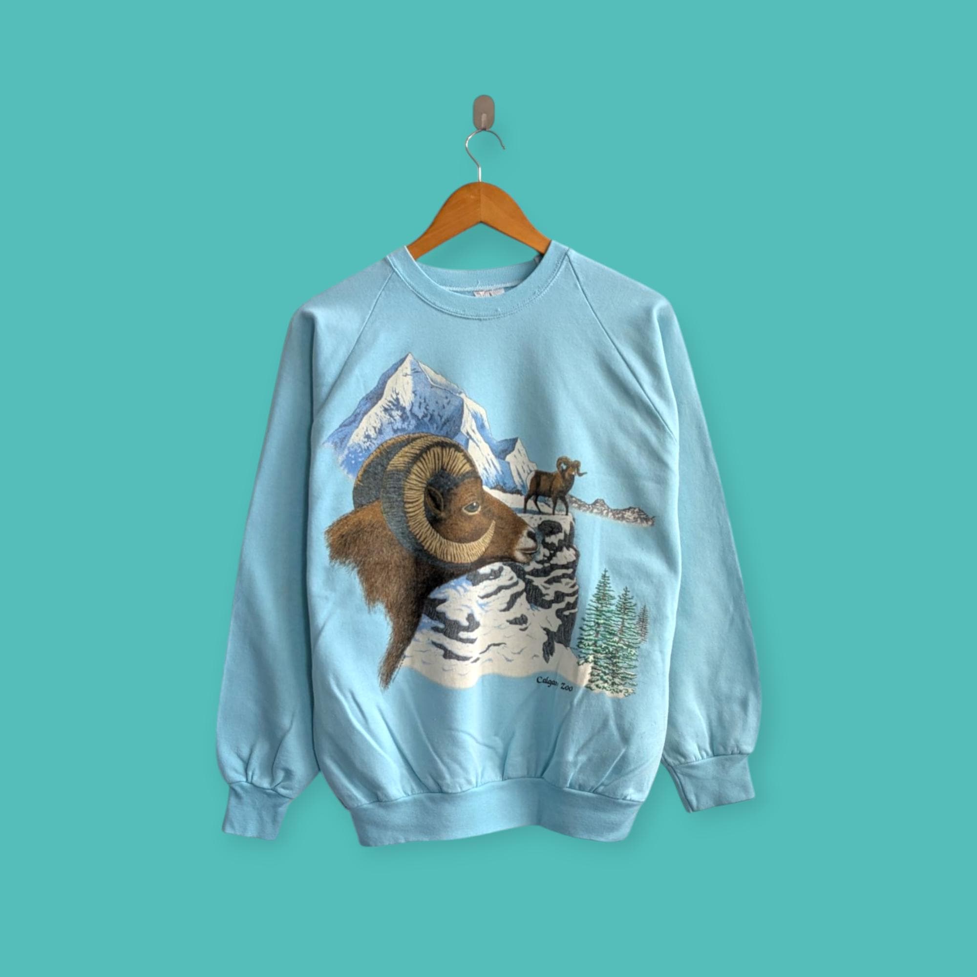 Vintage 1988 Calgary Zoo Sweatshirt Mountain Rams Crewneck Cute