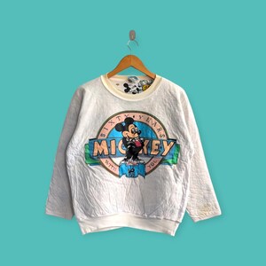 Felpa vintage reversibile di Topolino, anni '90, girocollo di Topolino, maglione di Topolino, stile cartone animato, colore bianco, taglia media.