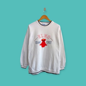 vintage 90s Elmo big image sweatshirt embroidered logo crewneck sesame street sweater pullover cartoon style nice white colour size large