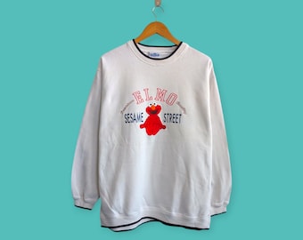 vintage 90s Elmo big image sweatshirt embroidered logo crewneck sesame street sweater pullover cartoon style nice white colour size large
