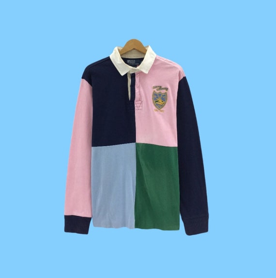 Very Rare Vintage Polo Ralph Lauren Country Club Collar Button Big Logo Spell Out Embroidery Multi color Pullover Sweatshirt Brand Fashion Etsy UK