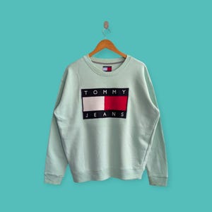 vintage tommy Hilfiger sweatshirt big flag embroidered crewneck Tommy Hilfiger sweater pullover streewear style nice green colour size large