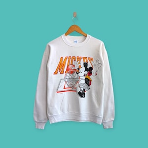 vintage 90s mickey mouse sweatshirt basketball crewneck mickey mouse sweater pullover streewear cartoon style white nice colour size medium