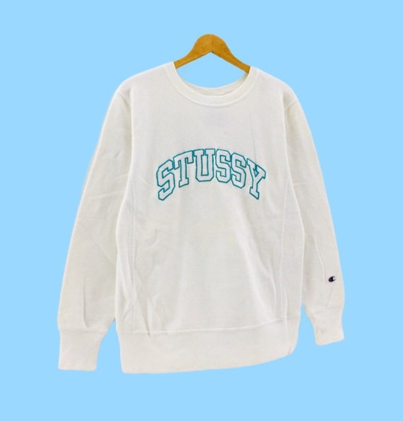 Very Rare Stussy X Champion Big Spell Out Logo Embroidery Crewneck