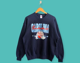 Vintage 90-tals Carolina Tar Heels-tröja med rund halsringning, basketbollströja i universitetsstil, streetwear, blå färg, storlek large
