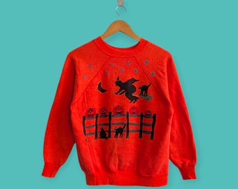 vintage 90s Halloween boo sweatshirt cat pumpkin crewneck Halloween sweater pullover streewear horror style nice orange colour size small