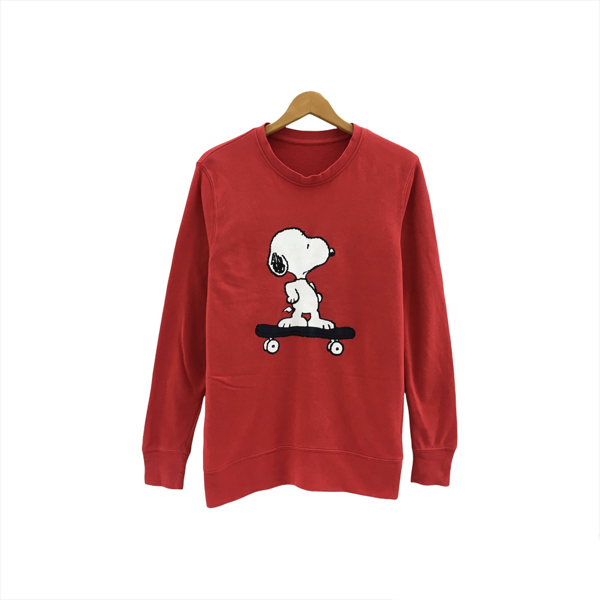 Rare Snoopy Peanuts Skateboard Big Logo Crewneck Red Color Pullover Jumper  Sweatshirt Cartoon Characters Comics Illustration Style Fashion 