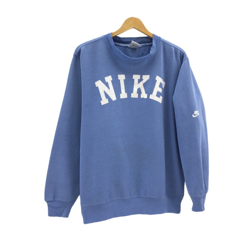 Rare Vintage Nike Big Spell Out Print Embroidery Crewneck Blue Color ...