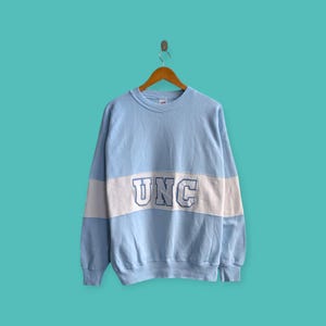 vintage university north Carolina sweatshirt embroidered logo crewneck colourblock sweater pullover streewear style nice blue white x-large