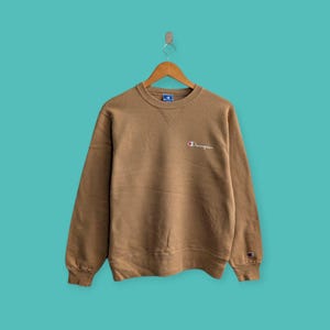 vintage 90s champion made in USA sweatshirt embroidered logo crewneck champion sweater pullover streewear style brown colour size medium