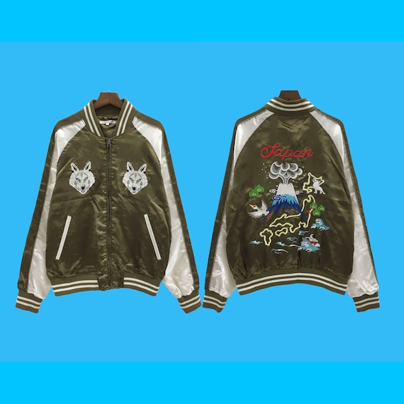 Very Rare Vintage Sukajan Japan Yokosuka Souvenir Jacket Full Zip Embroidery Wolf Big Logo Green-white Color Japanese Fashion Brand Styles - Etsy Very Rare Vintage Sukajan Japan Yokosuka Souvenir Jacket Full Zip Embroidery Wolf Big Logo Green-white Color Japanese Fashion Brand Styles - Etsy