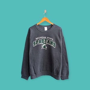 moletom vintage Michigan State Spartans, suéter de gola redonda da Universidade de Michigan, suéter estilo streetwear, cor preta, tamanho x-grande