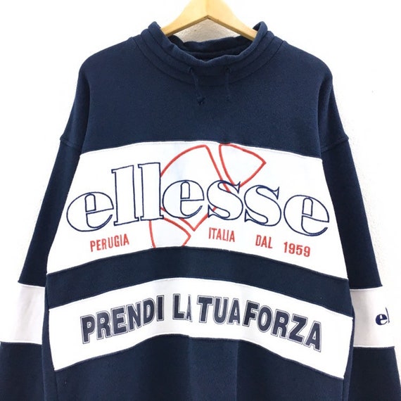 Rare Vintage Ellesse Turtleneck Large Size Big Logo Blue White Colour Sweatshirt Embroidery Pullover Jumper Sportswear Vintage Sweatshirt Etsy