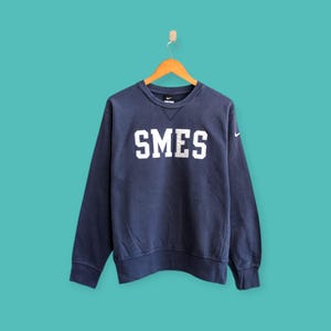vintage smes spell out sweatshirt embroidered logo crewneck smes sweater pullover streewear sportswear style nice blue colour size small
