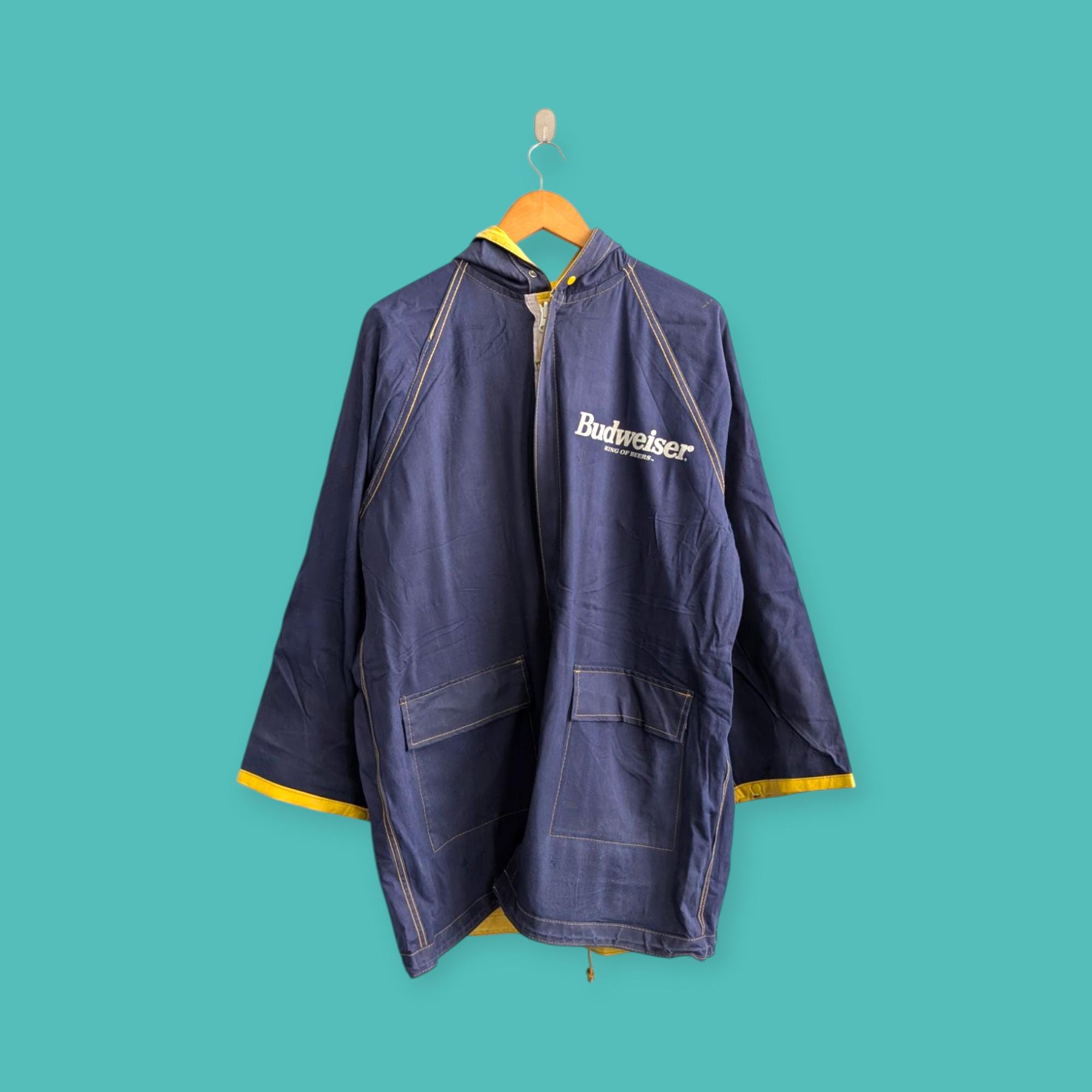 Vintage 90s Budweiser Big Logo Reversible Rain Coat Jacket