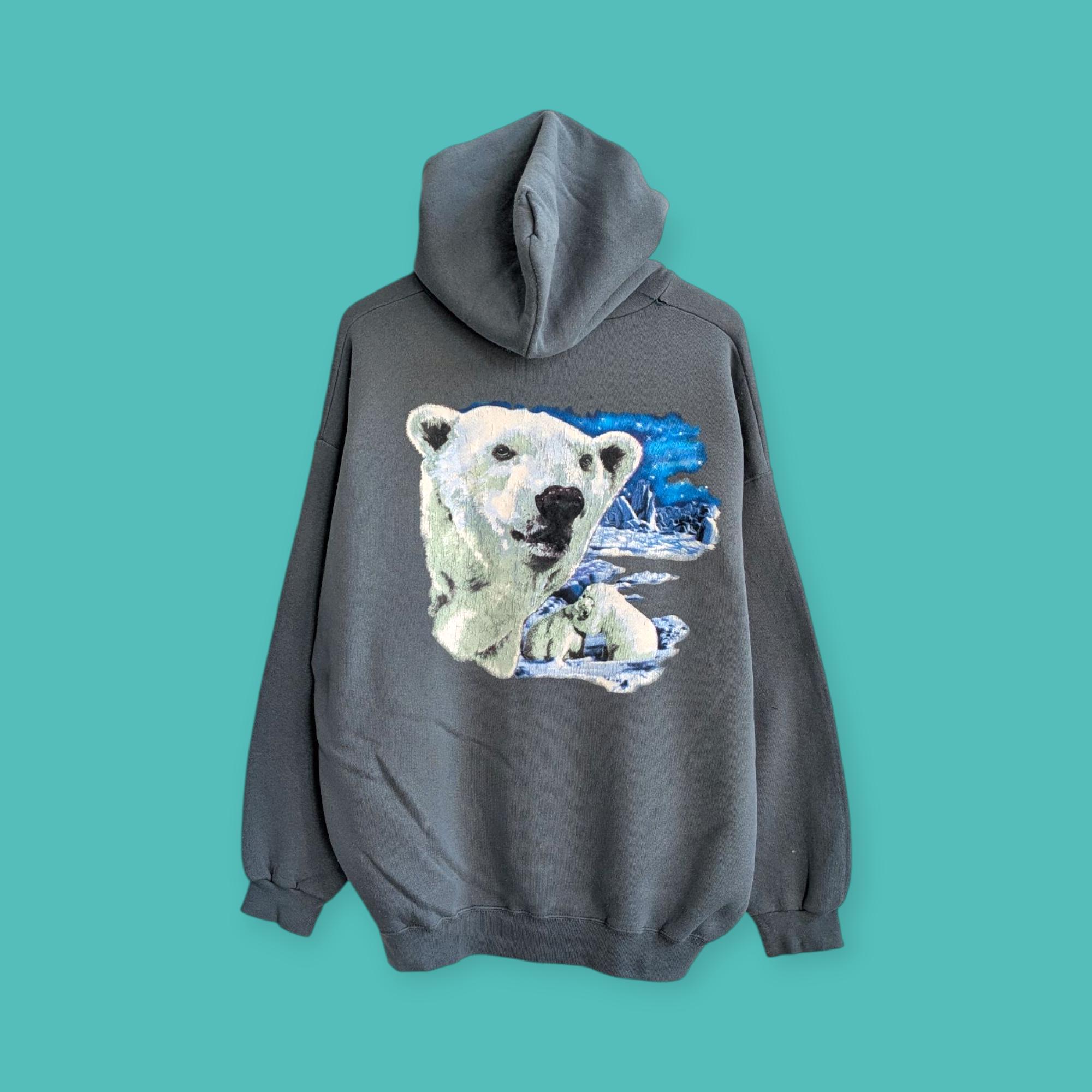 Vintage 90s Sea World Big Image Hoodies Wild Artic Polar Bear 