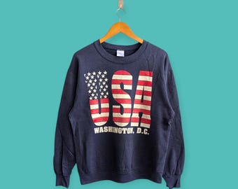 vintage 90s Washington DC big image sweatshirt USA flag crewneck Washington DC sweater pullover streewear style nice blue colour size large