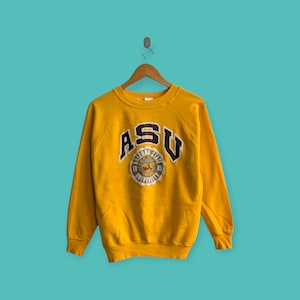 moletom vintage desgastado da Universidade do Arizona, suéter de gola redonda da Universidade do Arizona, estilo universitário, cor amarela, tamanho grande