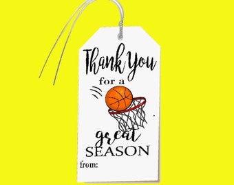 Basketball gift tag Thanks for a Great Season Favor Tag, End of Year, All Star, summer tag Printable, Instant Download JPG JPEG