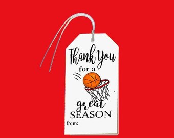 Basketball gift tag Thanks for a Great Season Favor Tag, End of Year, All Star, summer tag Printable, Instant Download JPG JPEG
