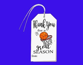 Basketball gift tag Thanks for a Great Season Favor Tag, End of Year, All Star, summer tag Printable, Instant Download JPG JPEG