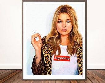 Supreme Kate Moss Print from my color painting Black and White Print Supreme Decor Kate Moss Poster Fashion Photo Vogue Print Fashion Print
