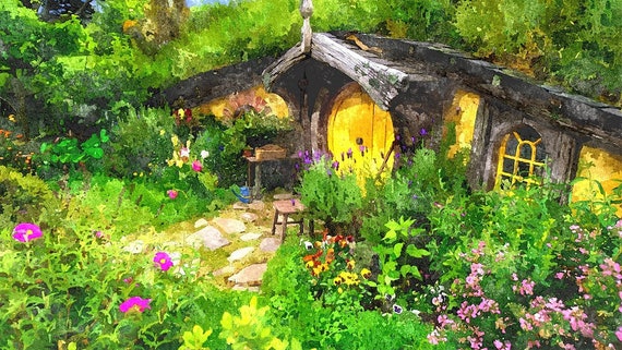Rustic Hobbit Hole of the Shire Map Hobbiton Art Decor, Lord of