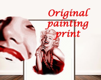 Marilyn Monroe in Red Canvas Wall Art Print Original painting MARILYN Poster Quote Retro Movie print Actress Print, Film Poster, Wall Art