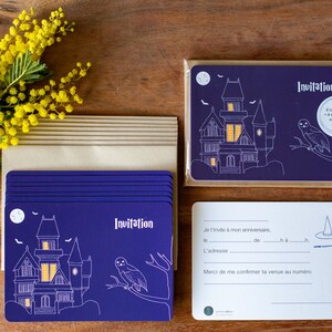 Cartes invitation Sorcier Sorcière Magie avec enveloppes recyclées - pack de 8
