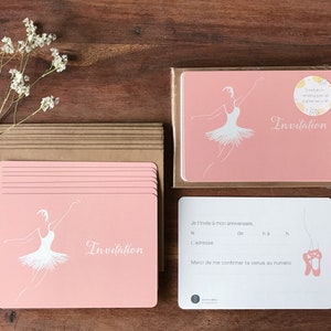 Carte invitation Danseuse avec enveloppes recyclées - pack de 8