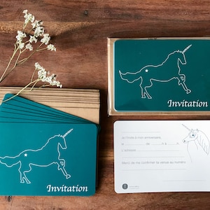Carte invitation Licorne avec enveloppes recyclées - pack de 8